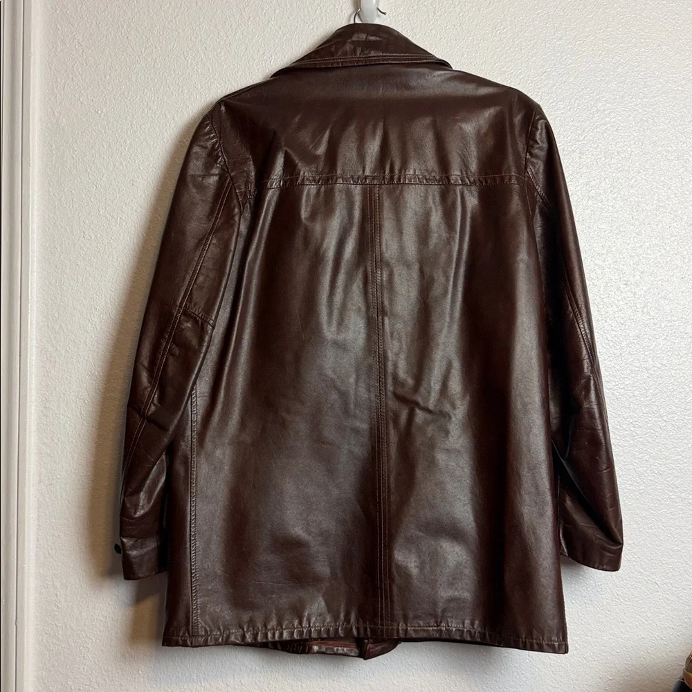 Vintage 70’s Leather Jacket Car Coat Dark Brown Size 40